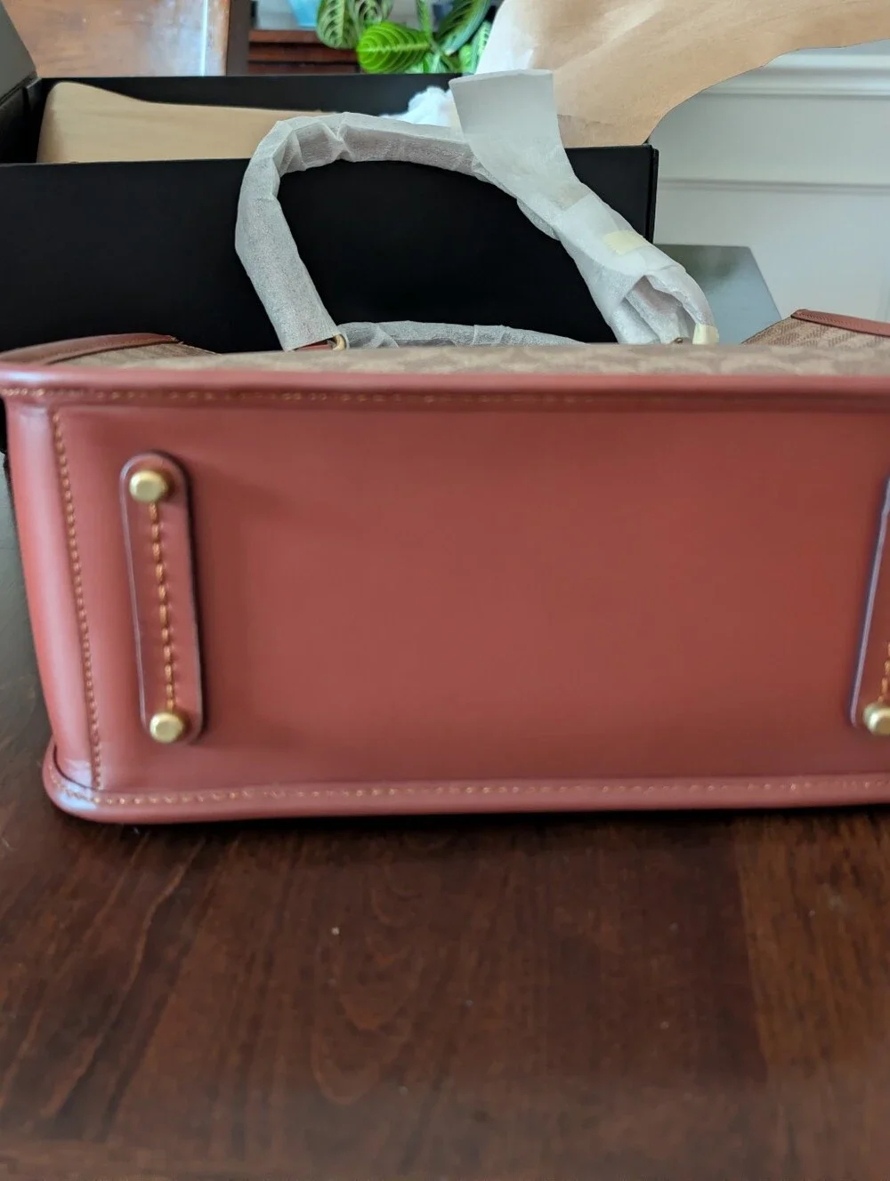 Coach Brown Signature Canvas Tote with Leather Trim - Picture 3 of 13